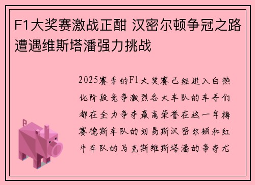 F1大奖赛激战正酣 汉密尔顿争冠之路遭遇维斯塔潘强力挑战