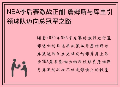 NBA季后赛激战正酣 詹姆斯与库里引领球队迈向总冠军之路